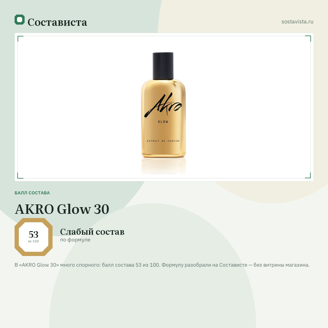 AKRO Glow 30: балл состава 53 из 100 — Состависта