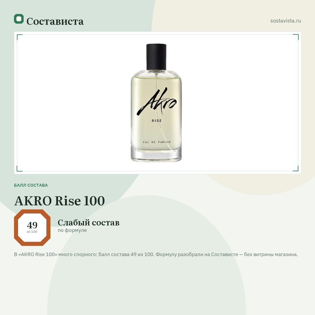AKRO Rise 100: балл состава 49 из 100 — Состависта