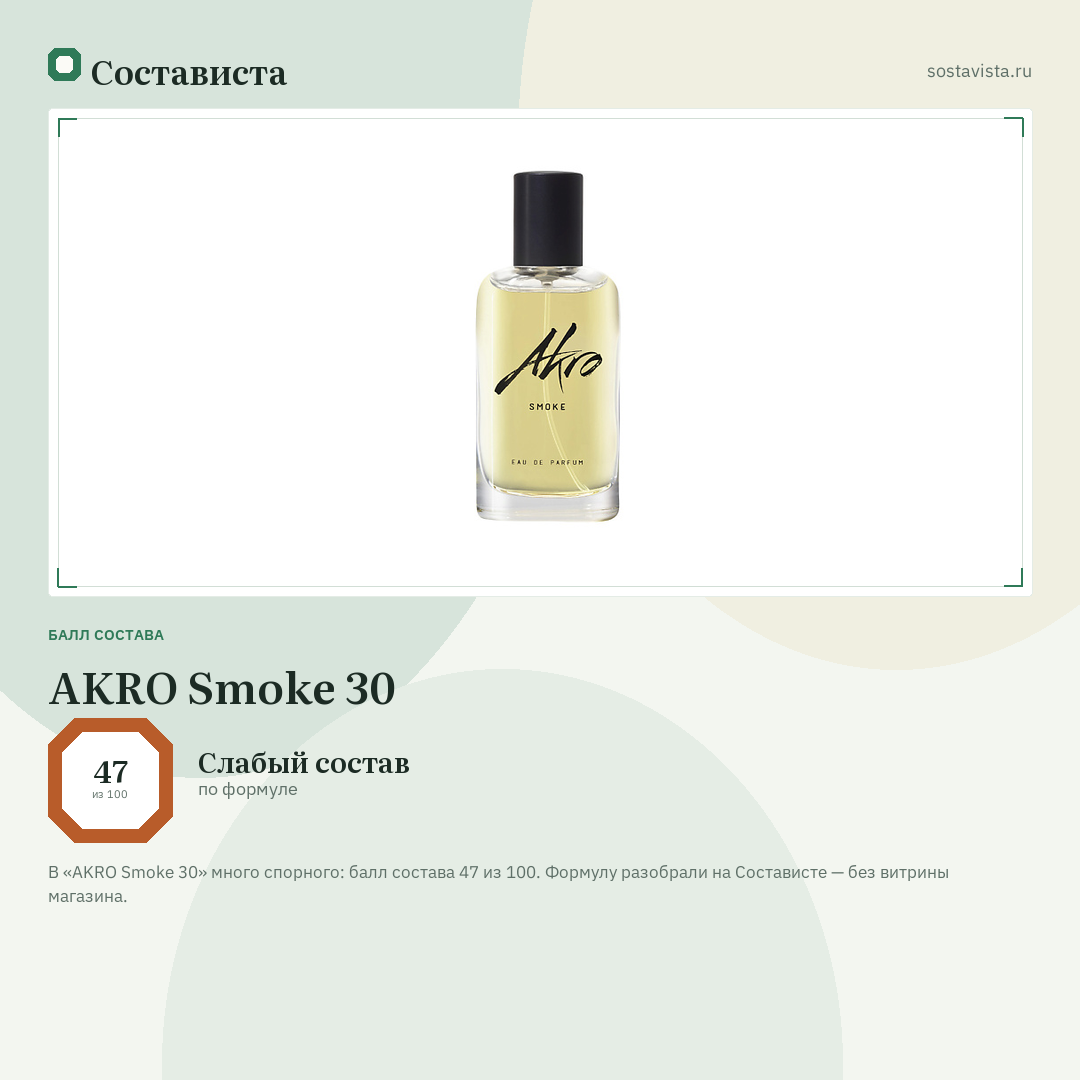 AKRO Smoke 30: балл состава 47 из 100 — Состависта