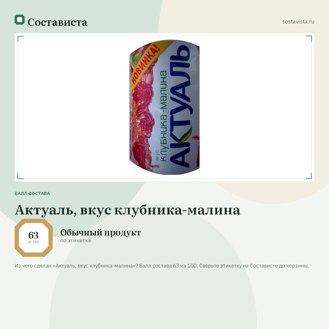 Актуаль, вкус клубника-малина: балл состава 63 из 100 — Состависта