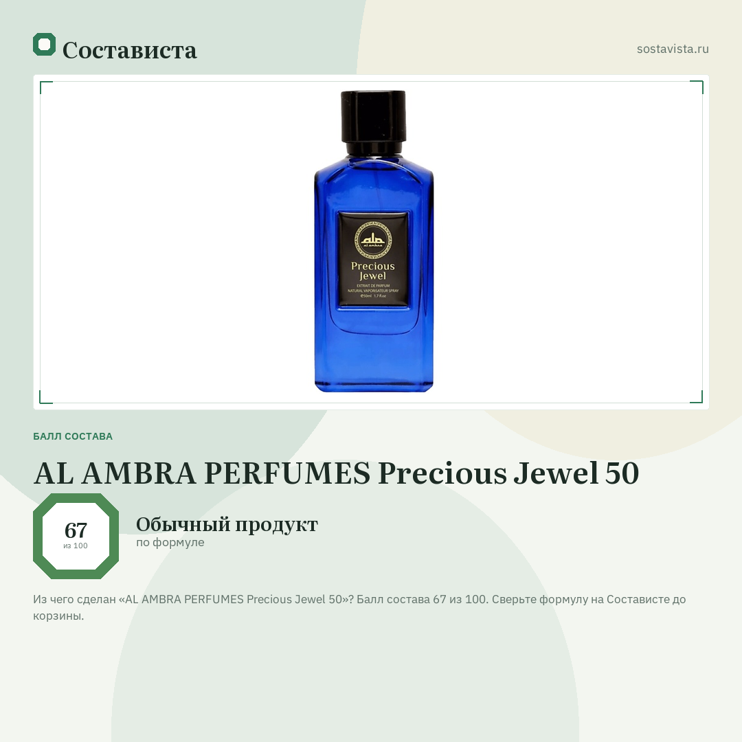 AL AMBRA PERFUMES Precious Jewel 50: балл состава 67 из 100 — Состависта