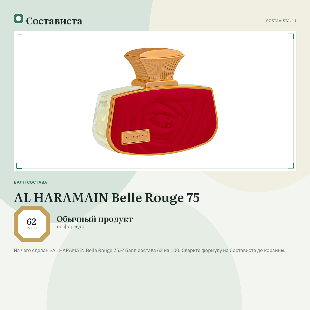 AL HARAMAIN Belle Rouge 75: балл состава 62 из 100 — Состависта