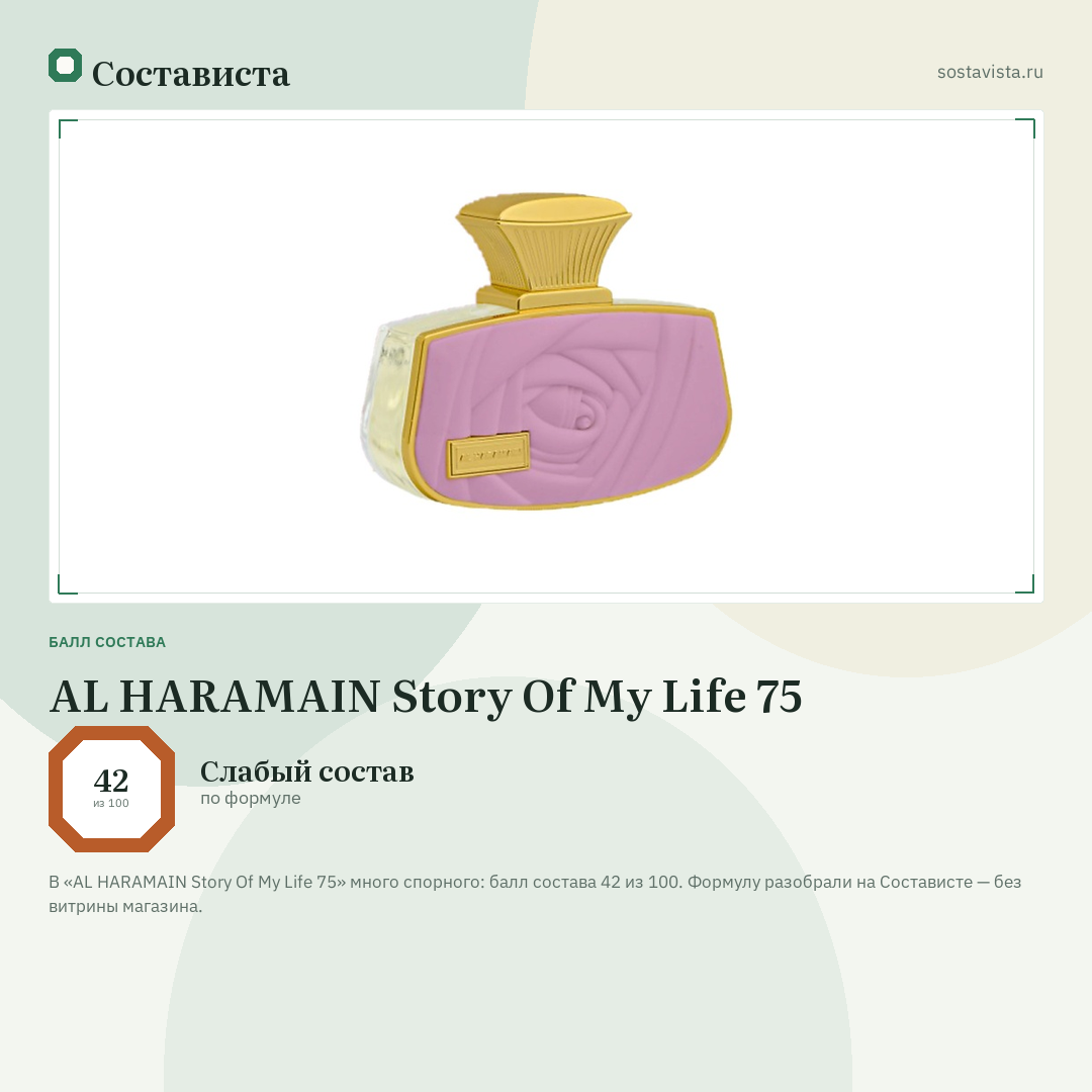 AL HARAMAIN Story Of My Life 75: балл состава 42 из 100 — Состависта