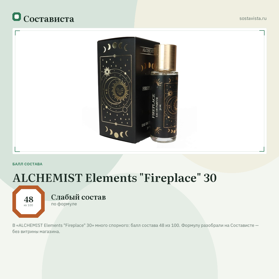 ALCHEMIST Elements "Fireplace" 30: балл состава 48 из 100 — Состависта