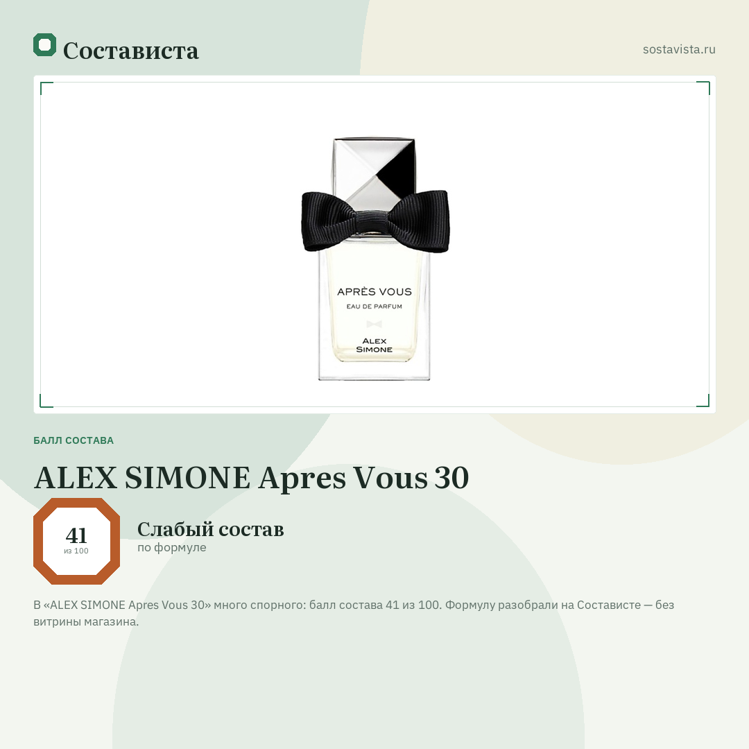 ALEX SIMONE Apres Vous 30: балл состава 41 из 100 — Состависта