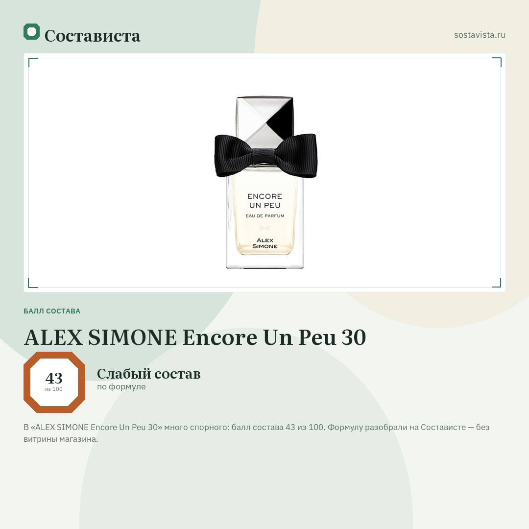 ALEX SIMONE Encore Un Peu 30: балл состава 43 из 100 — Состависта