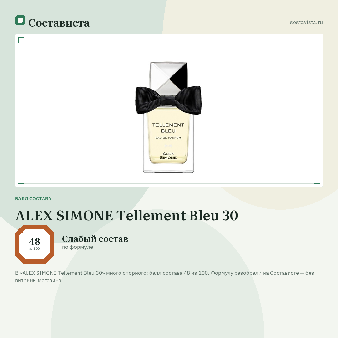 ALEX SIMONE Tellement Bleu 30: балл состава 48 из 100 — Состависта