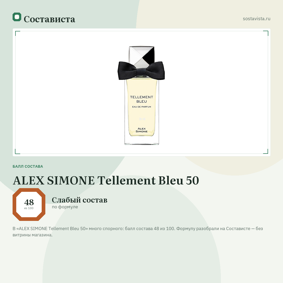 ALEX SIMONE Tellement Bleu 50: балл состава 48 из 100 — Состависта