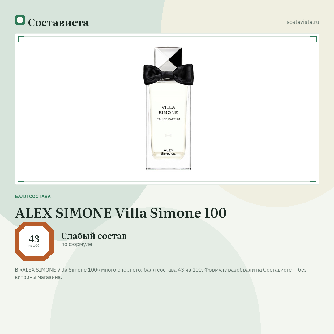 ALEX SIMONE Villa Simone 100: балл состава 43 из 100 — Состависта