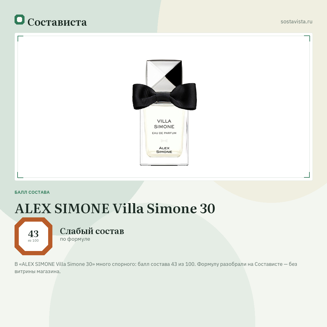 ALEX SIMONE Villa Simone 30: балл состава 43 из 100 — Состависта
