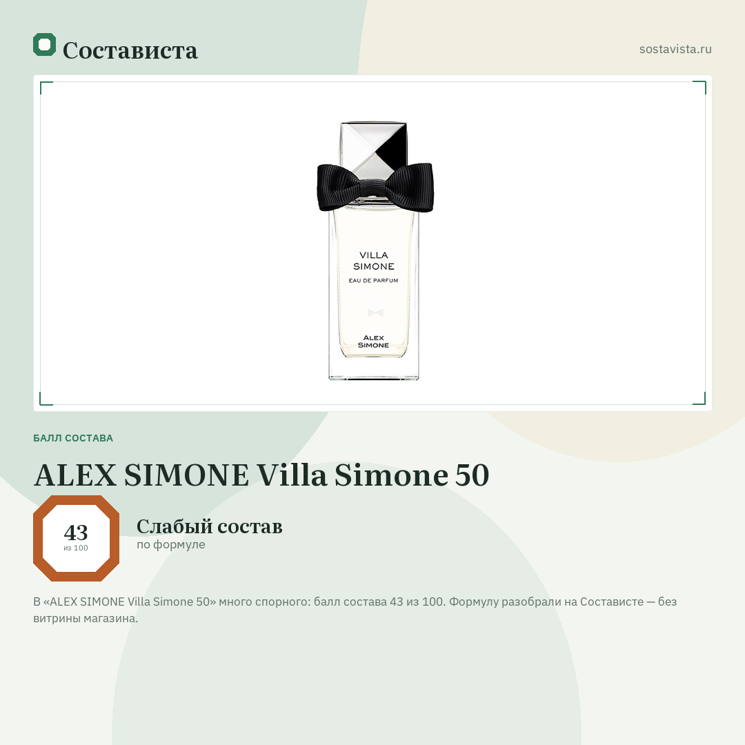 ALEX SIMONE Villa Simone 50: балл состава 43 из 100 — Состависта