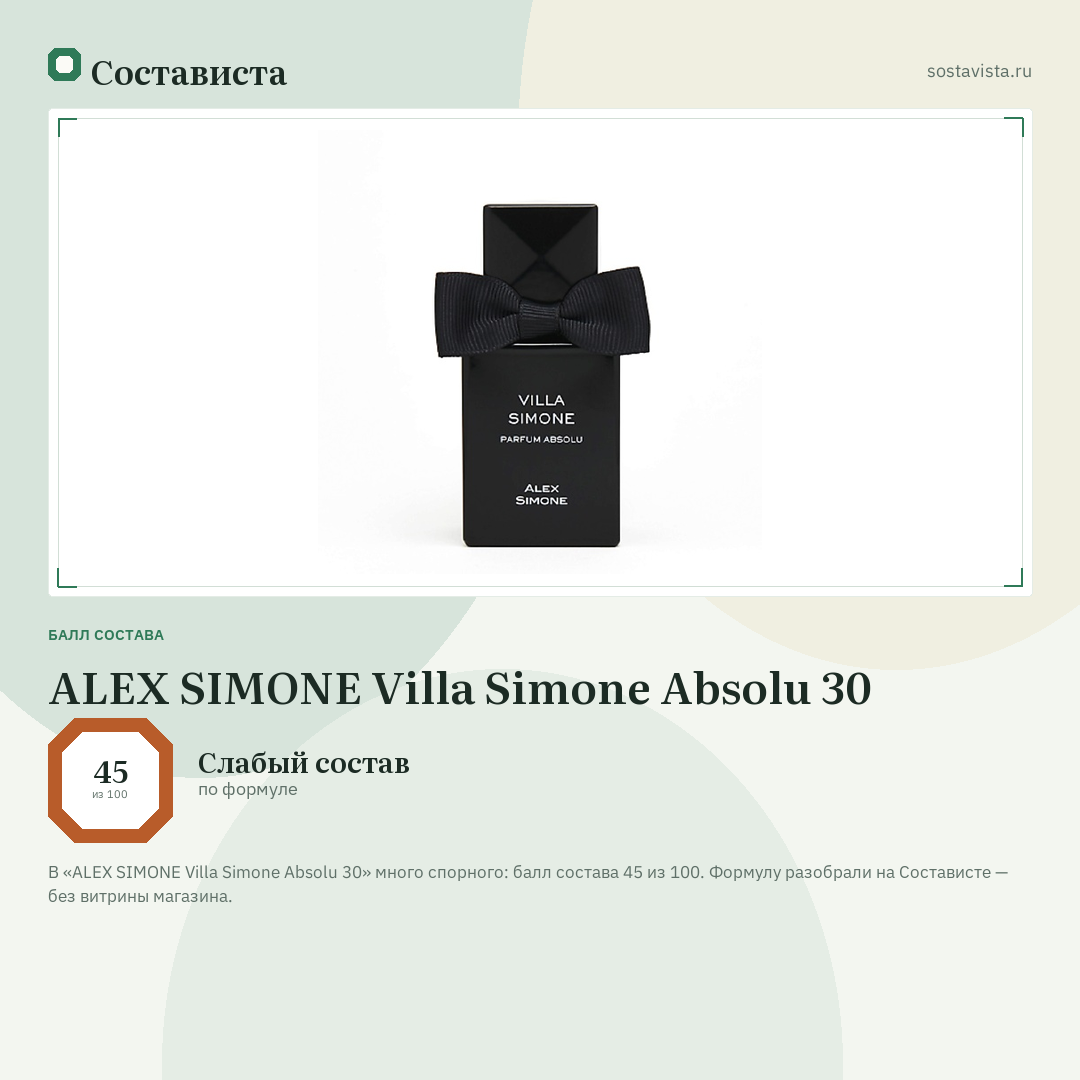 ALEX SIMONE Villa Simone Absolu 30: балл состава 45 из 100 — Состависта