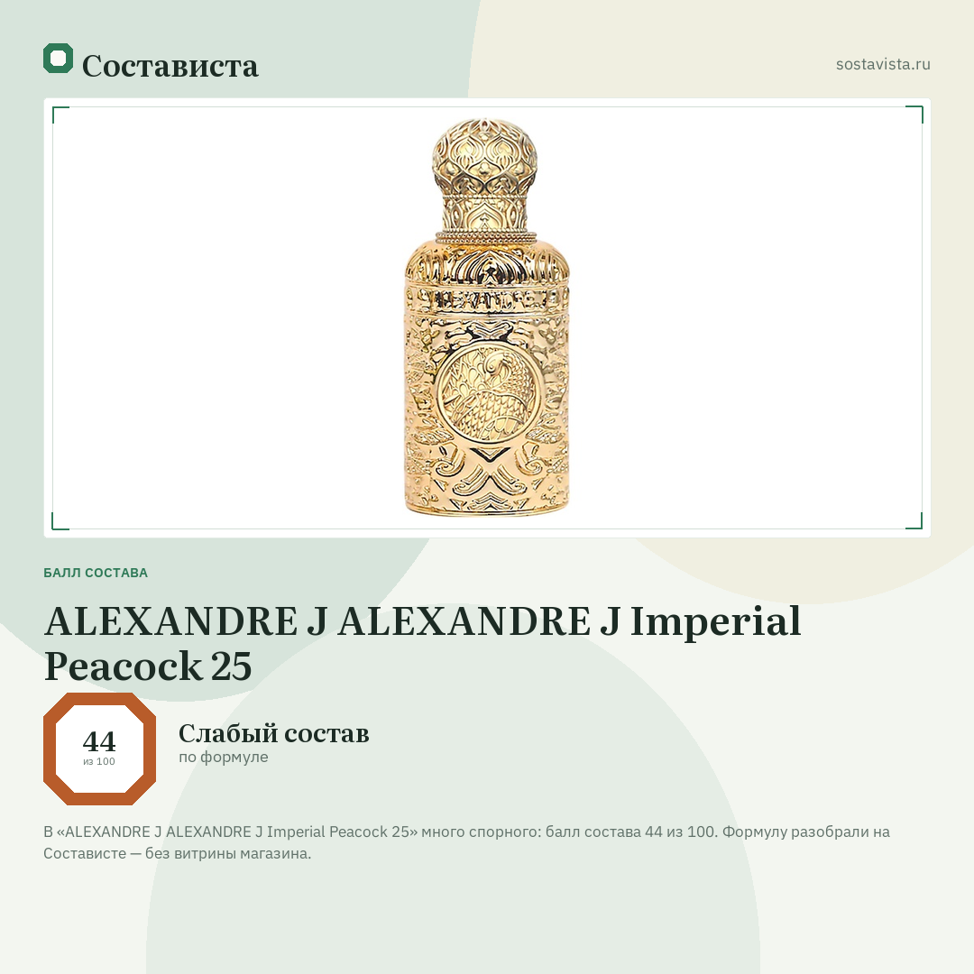 ALEXANDRE J ALEXANDRE J Imperial Peacock 25: балл состава 44 из 100 — Состависта