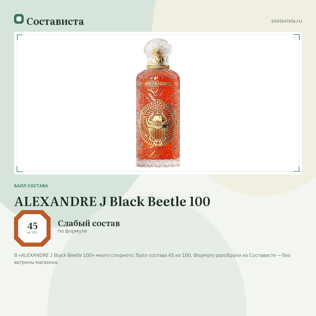 ALEXANDRE J Black Beetle 100: балл состава 45 из 100 — Состависта