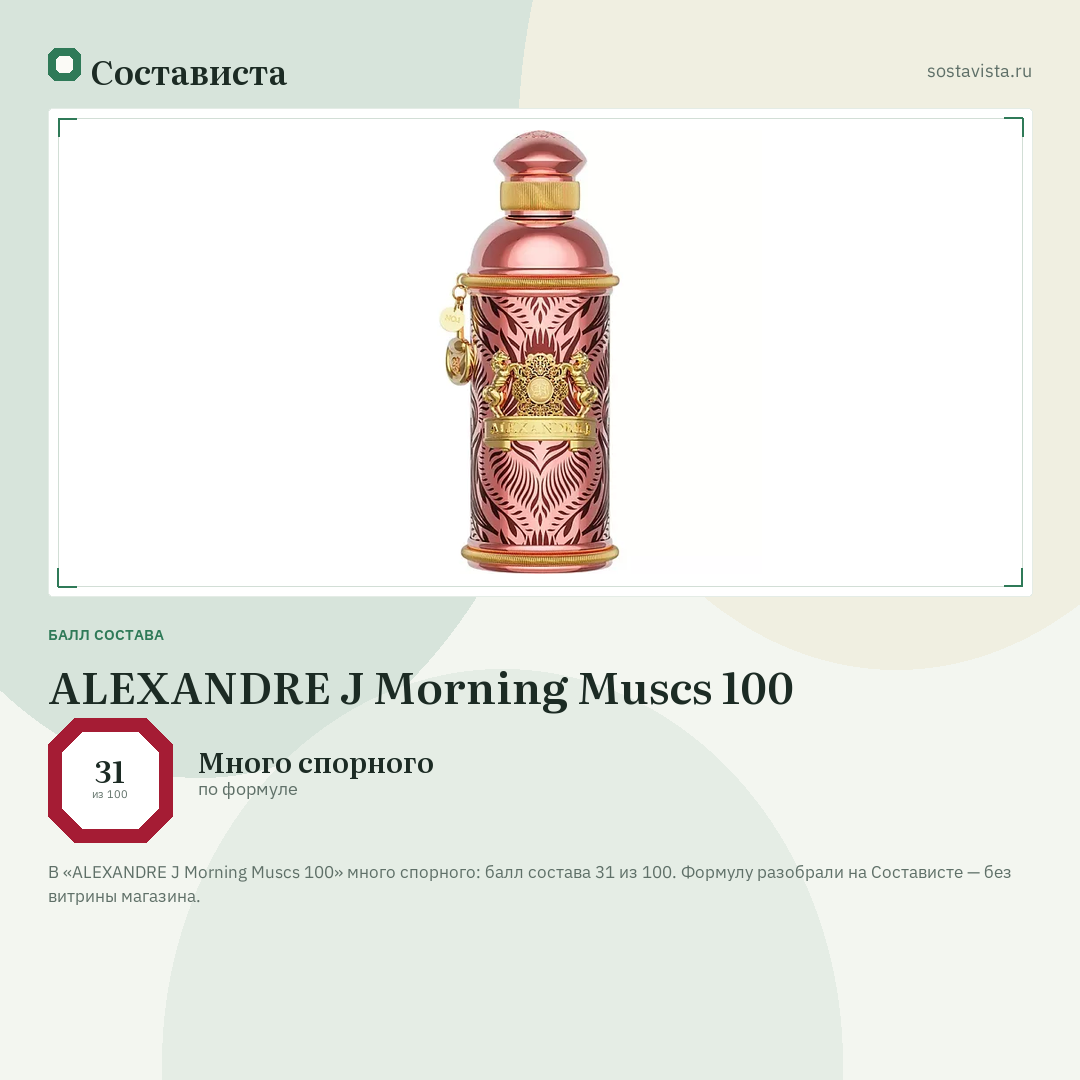 ALEXANDRE J Morning Muscs 100: балл состава 31 из 100 — Состависта
