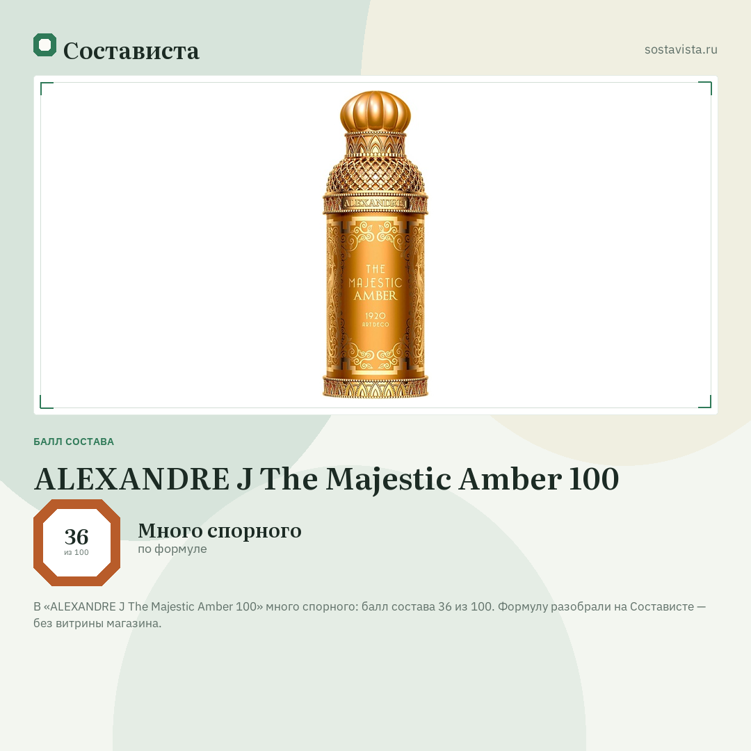 ALEXANDRE J The Majestic Amber 100: балл состава 36 из 100 — Состависта