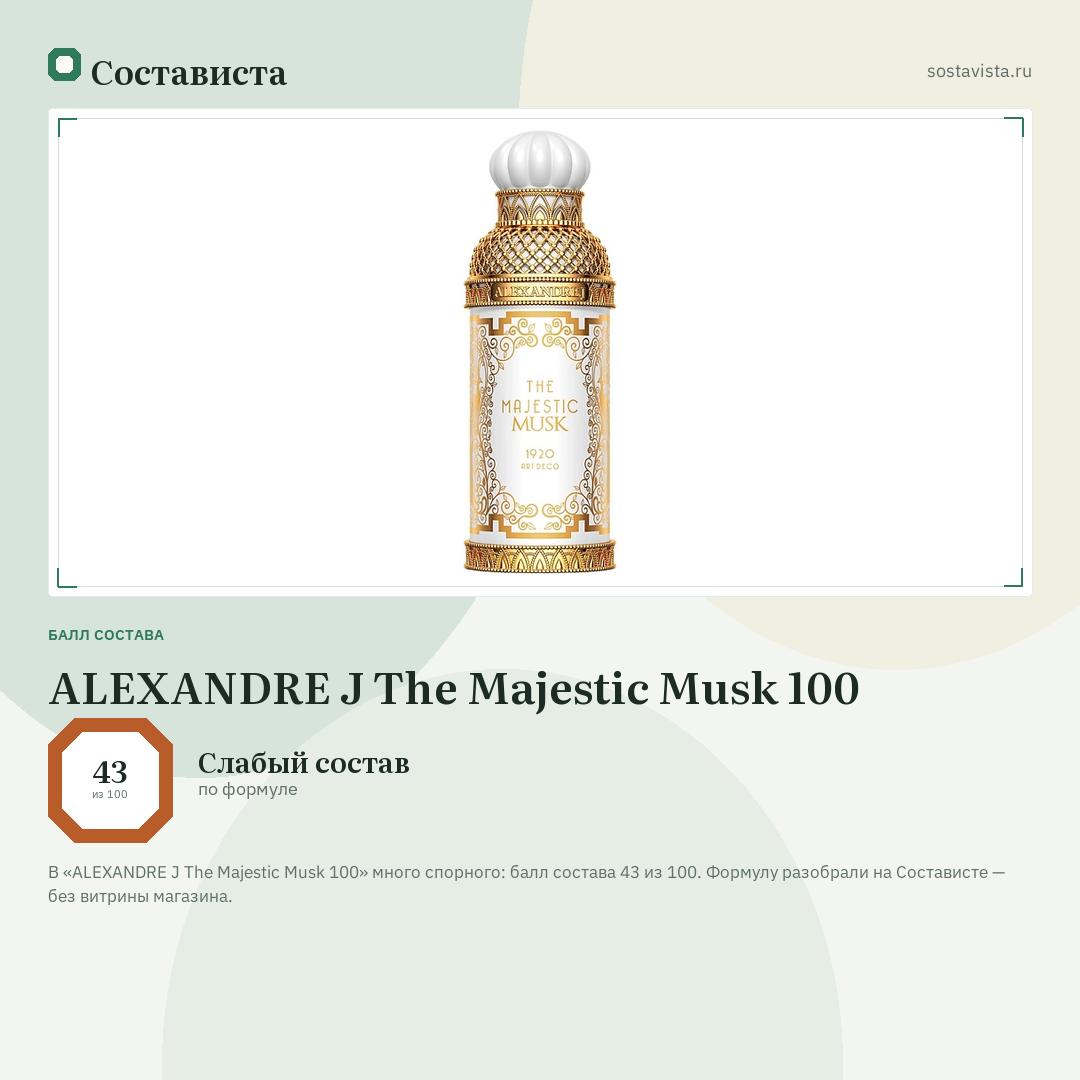 ALEXANDRE J The Majestic Musk 100: балл состава 43 из 100 — Состависта