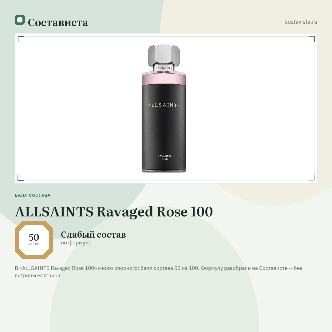 ALLSAINTS Ravaged Rose 100: балл состава 50 из 100 — Состависта