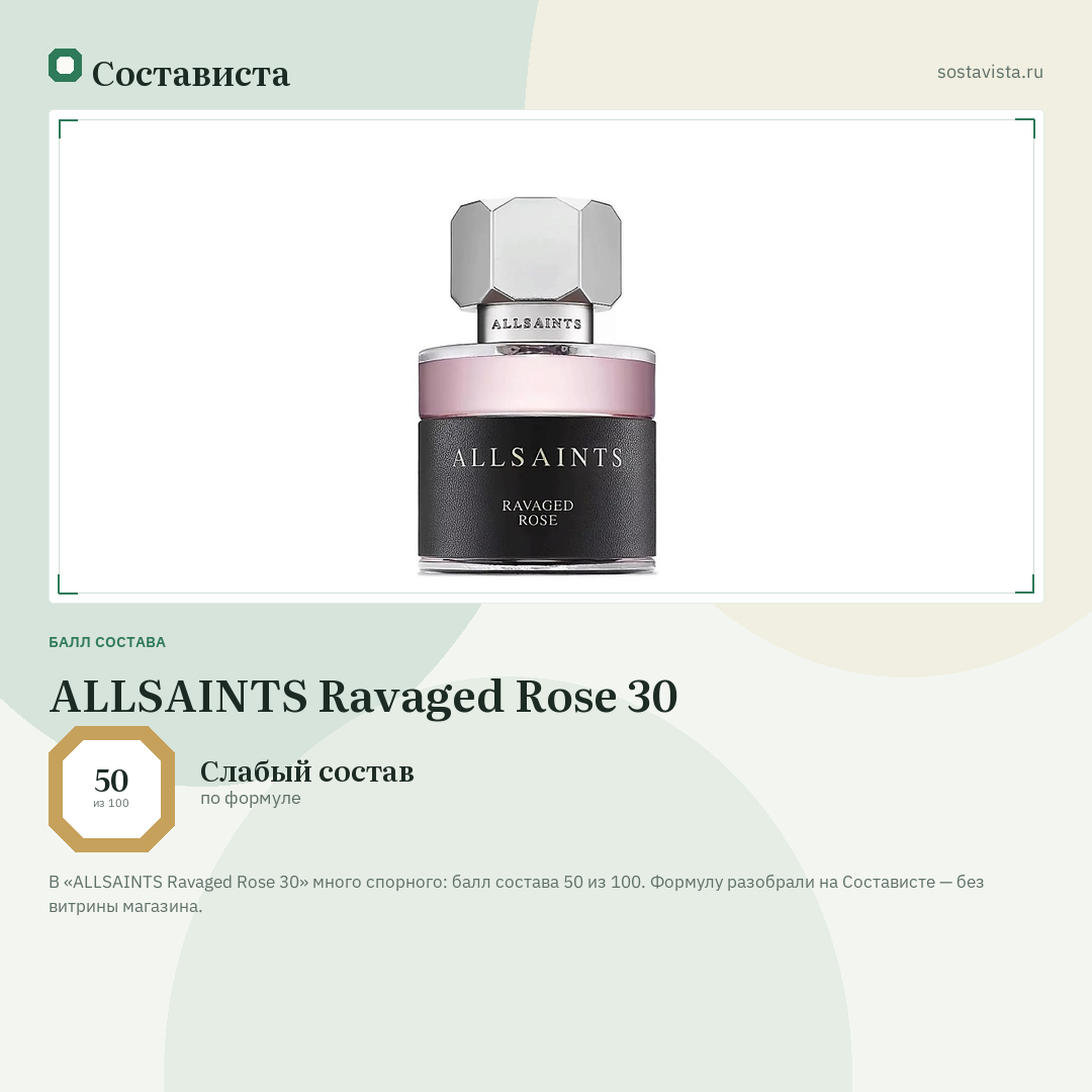 ALLSAINTS Ravaged Rose 30: балл состава 50 из 100 — Состависта