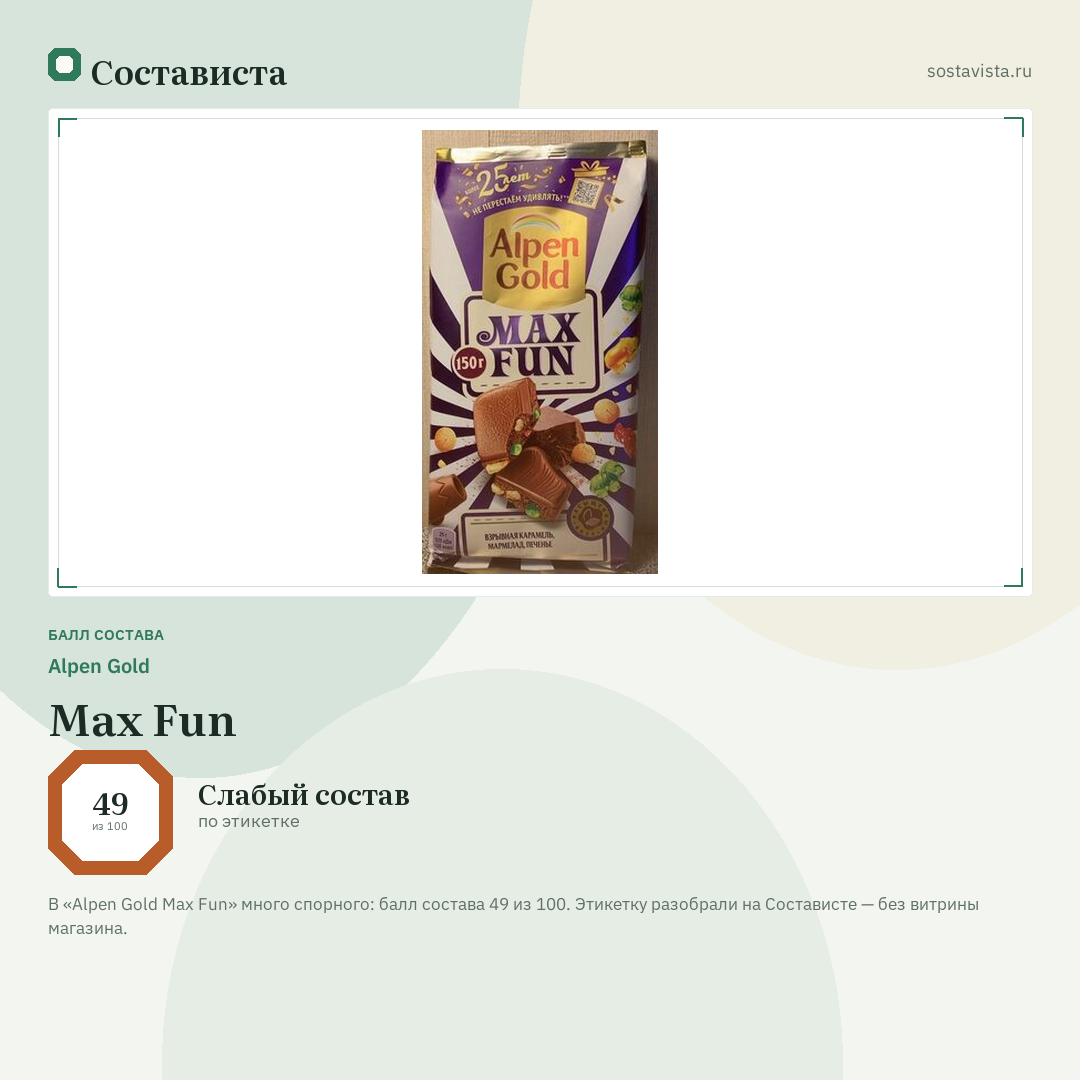 Alpen Gold Max Fun: балл состава 49 из 100 — Состависта