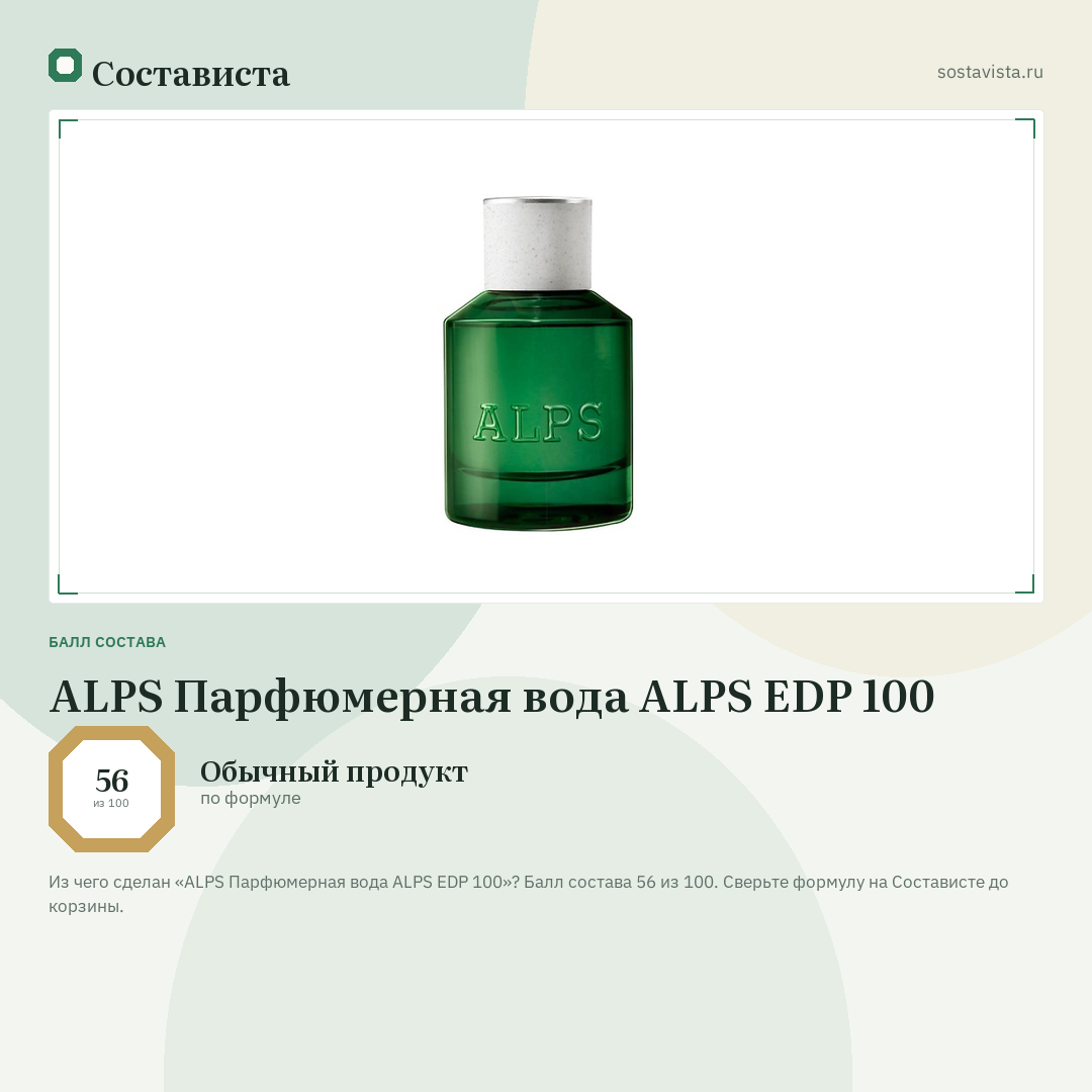 ALPS Парфюмерная вода ALPS EDP 100: балл состава 56 из 100 — Состависта