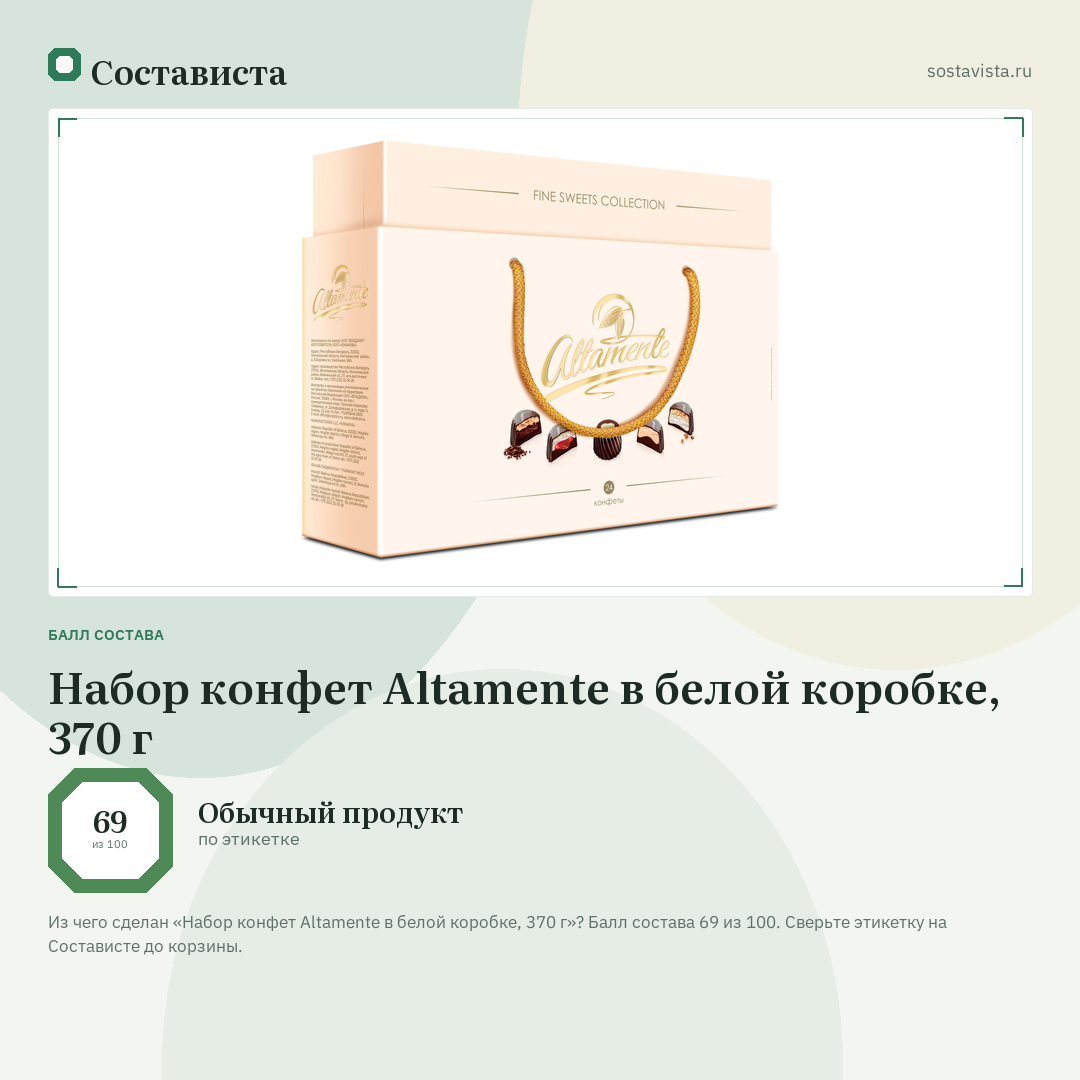 Набор конфет Altamente в белой коробке, 370 г: балл состава 69 из 100 — Состависта
