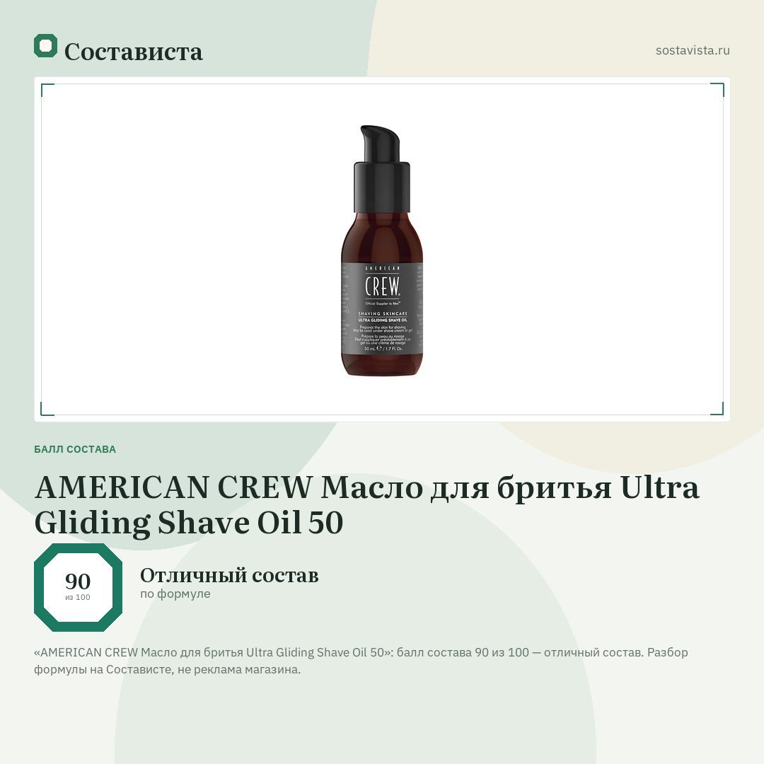 AMERICAN CREW Масло для бритья Ultra Gliding Shave Oil 50: балл состава 90 из 100 — Состависта