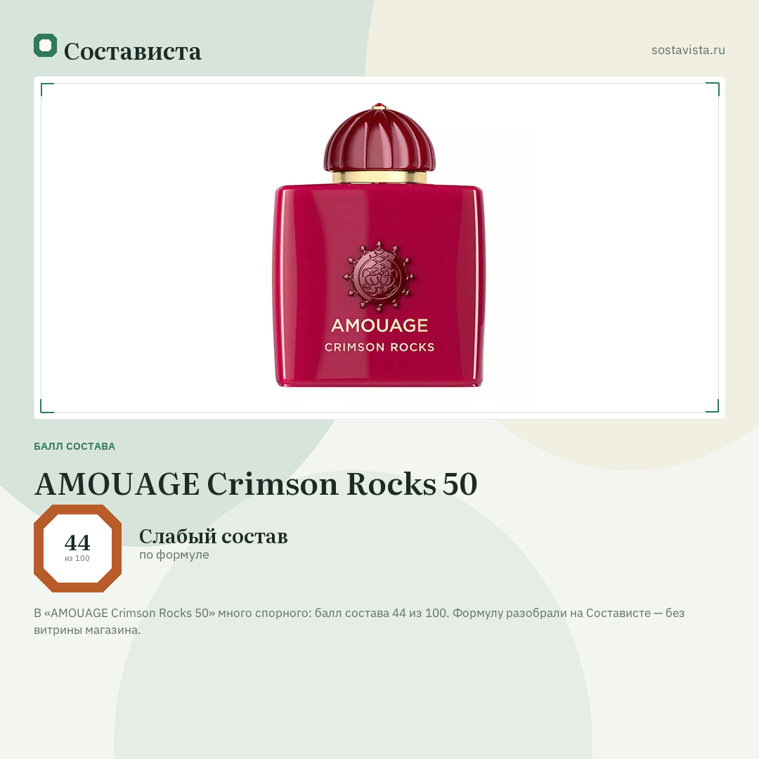 AMOUAGE Crimson Rocks 50: балл состава 44 из 100 — Состависта