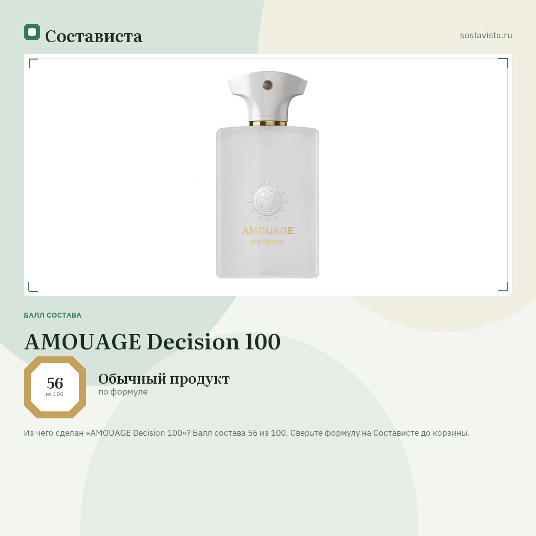 AMOUAGE Decision 100: балл состава 56 из 100 — Состависта