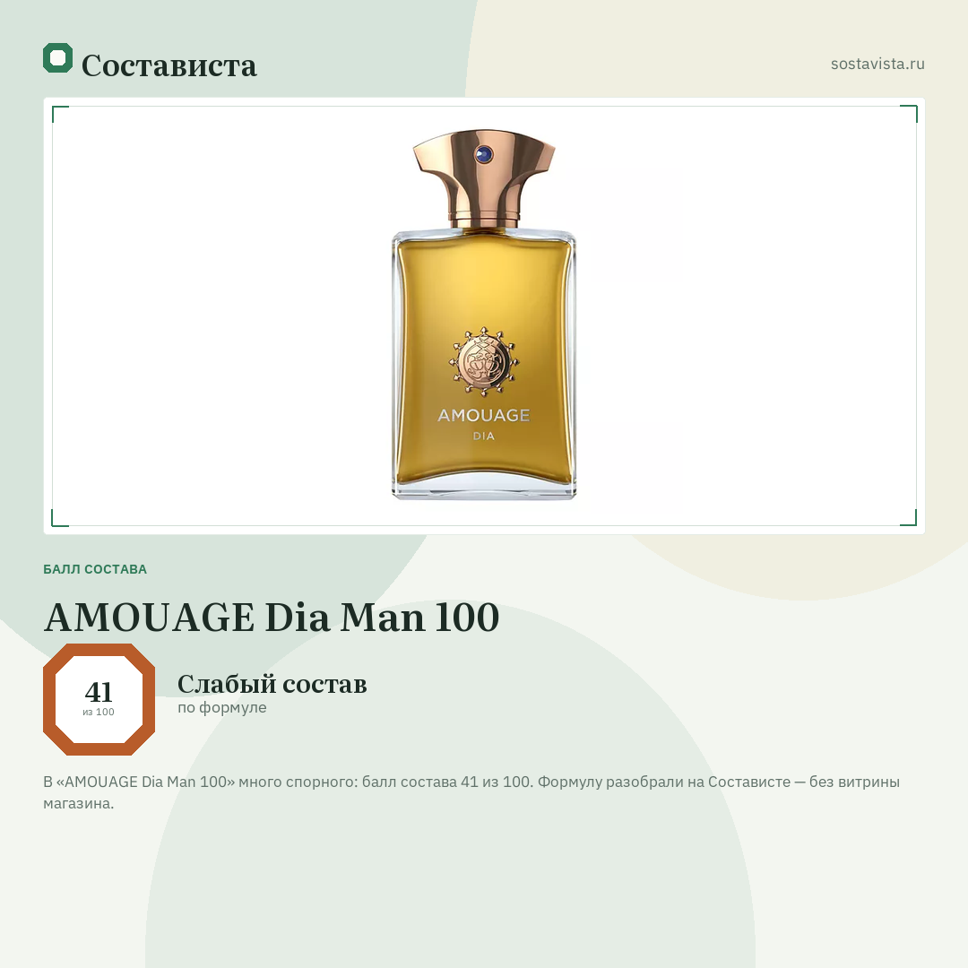 AMOUAGE Dia Man 100: балл состава 41 из 100 — Состависта