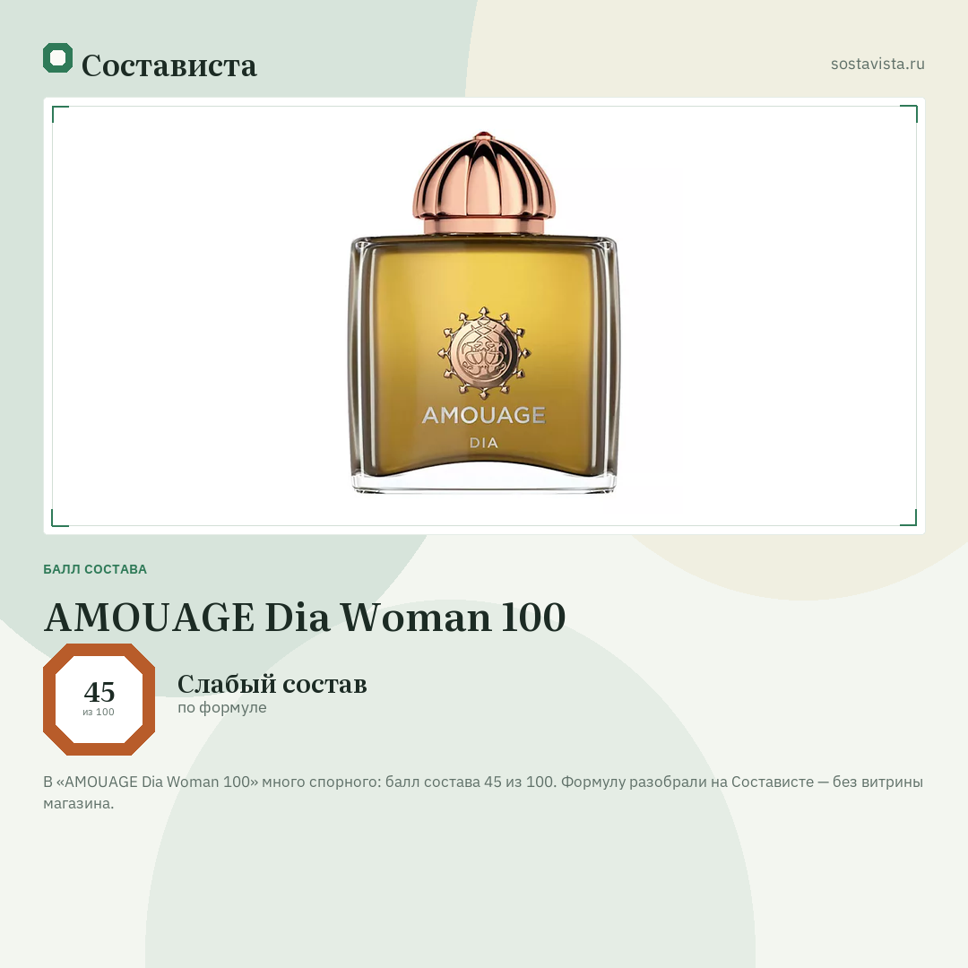 AMOUAGE Dia Woman 100: балл состава 45 из 100 — Состависта
