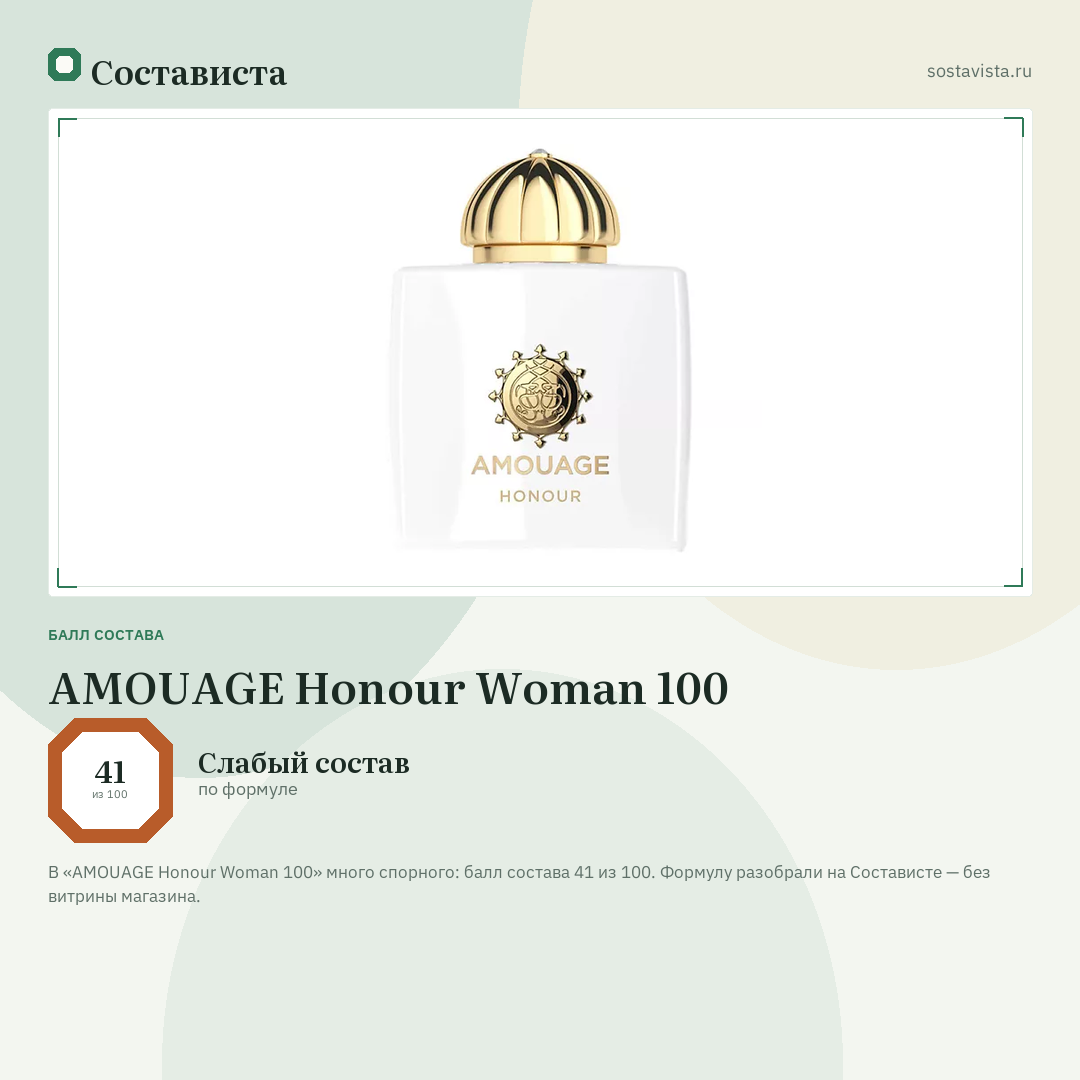 AMOUAGE Honour Woman 100: балл состава 41 из 100 — Состависта