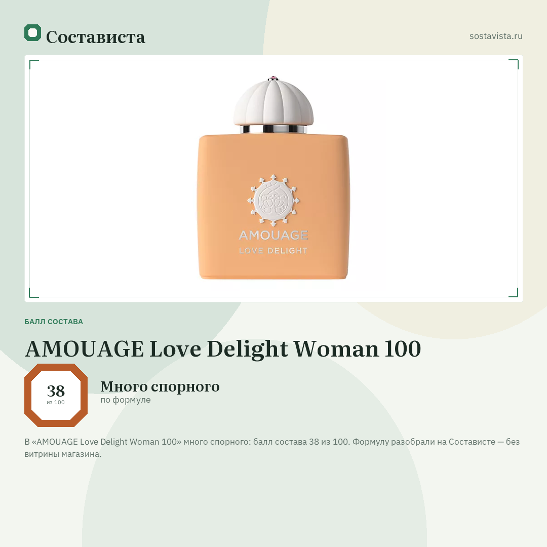 AMOUAGE Love Delight Woman 100: балл состава 38 из 100 — Состависта