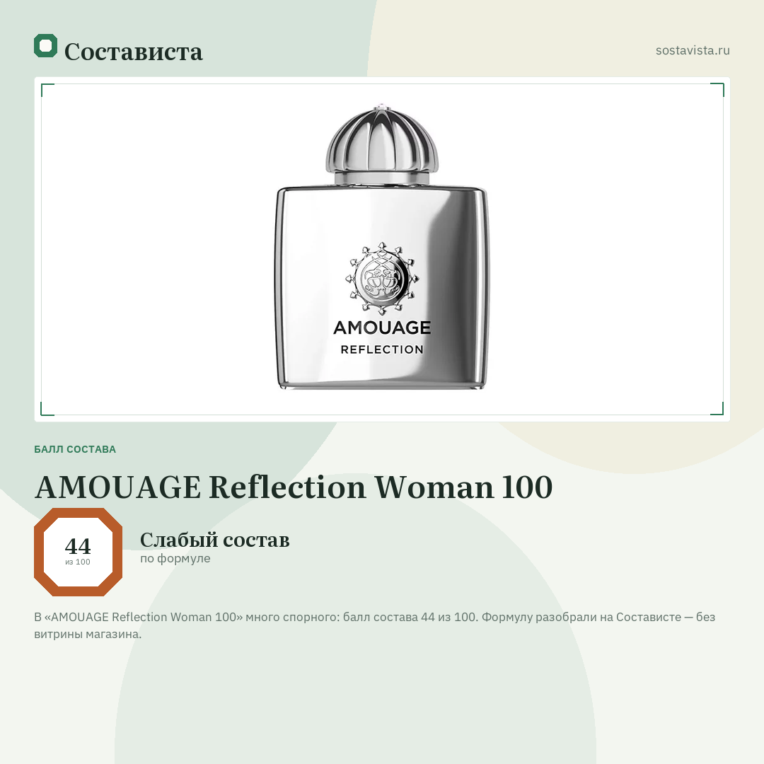AMOUAGE Reflection Woman 100: балл состава 44 из 100 — Состависта
