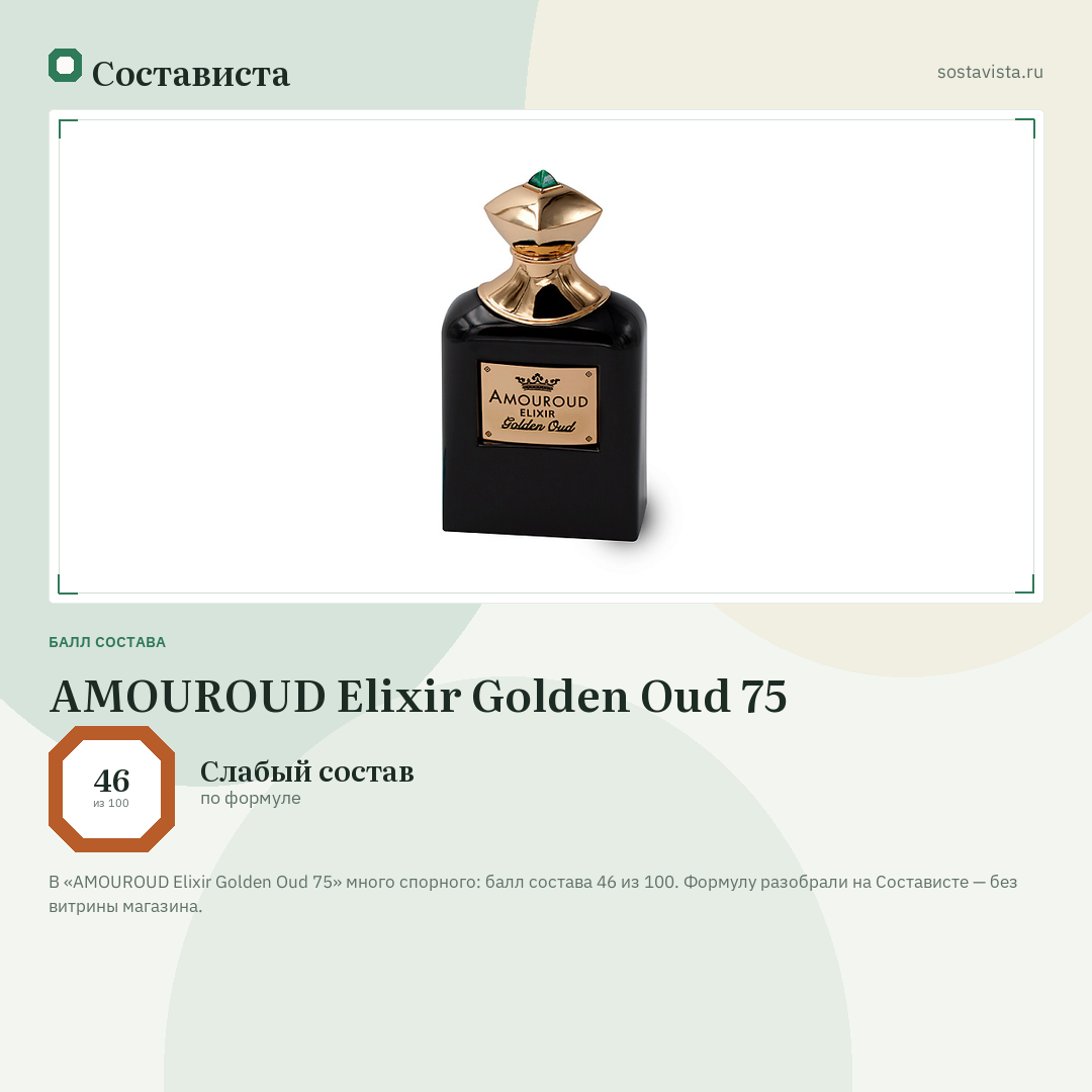 AMOUROUD Elixir Golden Oud 75: балл состава 46 из 100 — Состависта