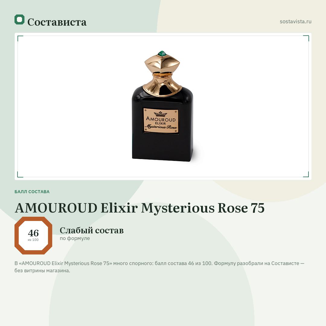 AMOUROUD Elixir Mysterious Rose 75: балл состава 46 из 100 — Состависта