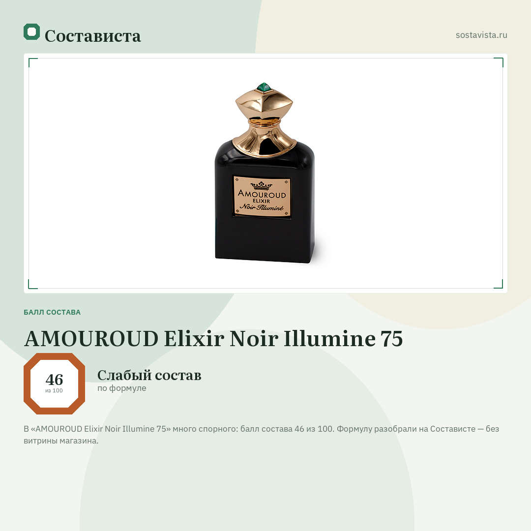 AMOUROUD Elixir Noir Illumine 75: балл состава 46 из 100 — Состависта