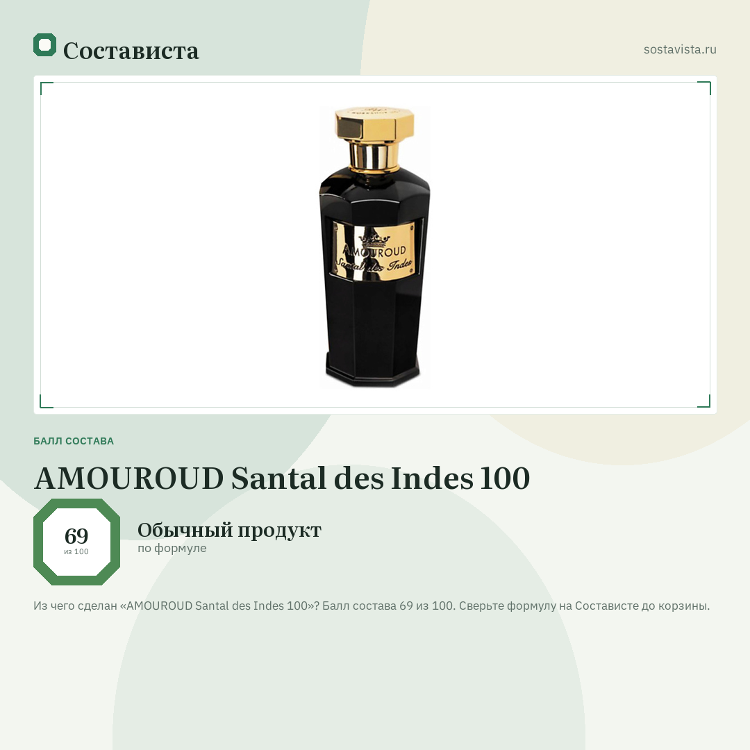 AMOUROUD Santal des Indes 100: балл состава 69 из 100 — Состависта