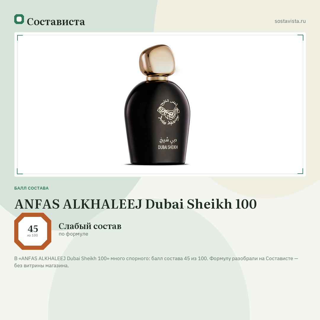 ANFAS ALKHALEEJ Dubai Sheikh 100: балл состава 45 из 100 — Состависта