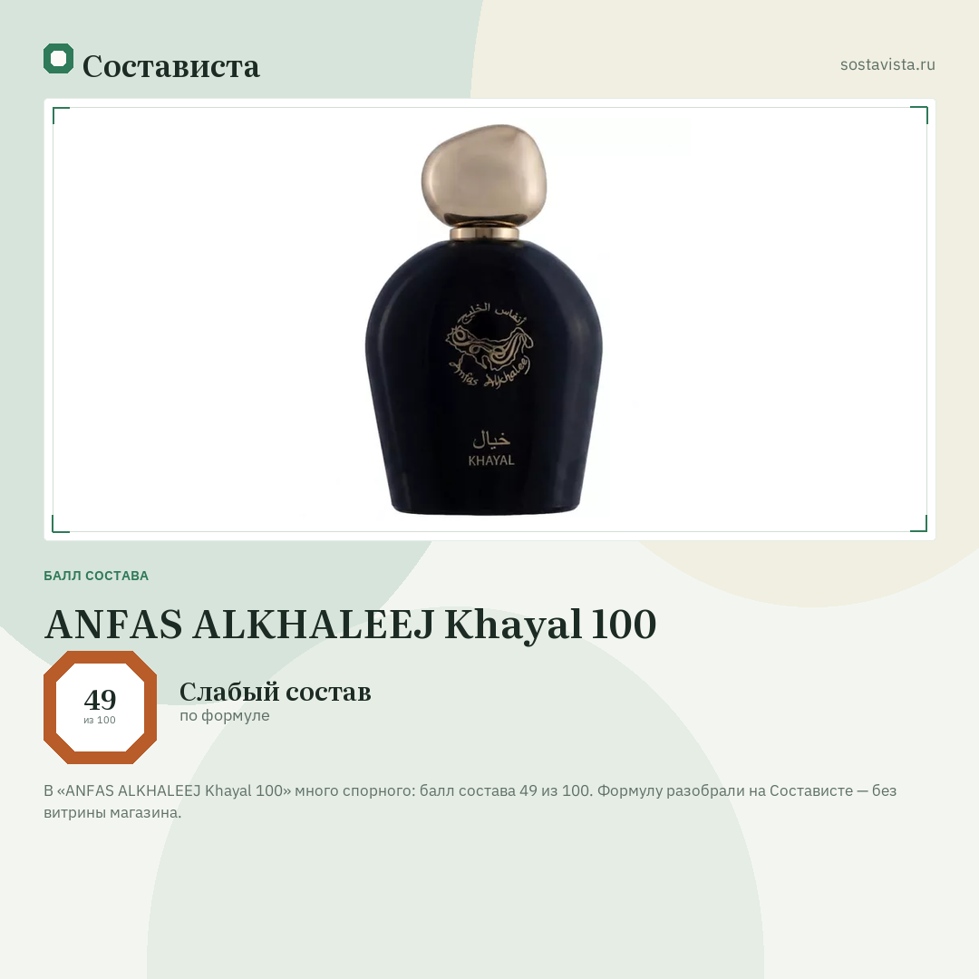 ANFAS ALKHALEEJ Khayal 100: балл состава 49 из 100 — Состависта