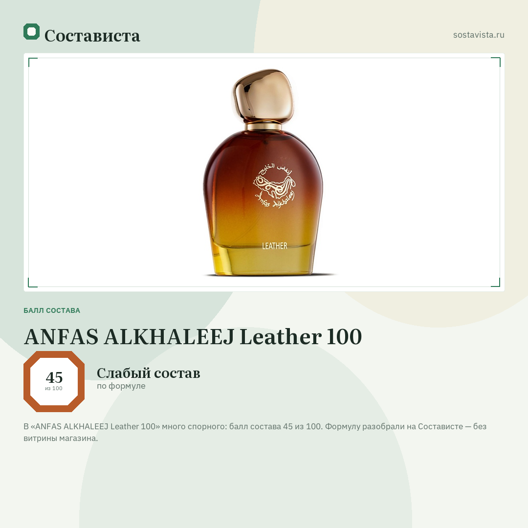 ANFAS ALKHALEEJ Leather 100: балл состава 45 из 100 — Состависта