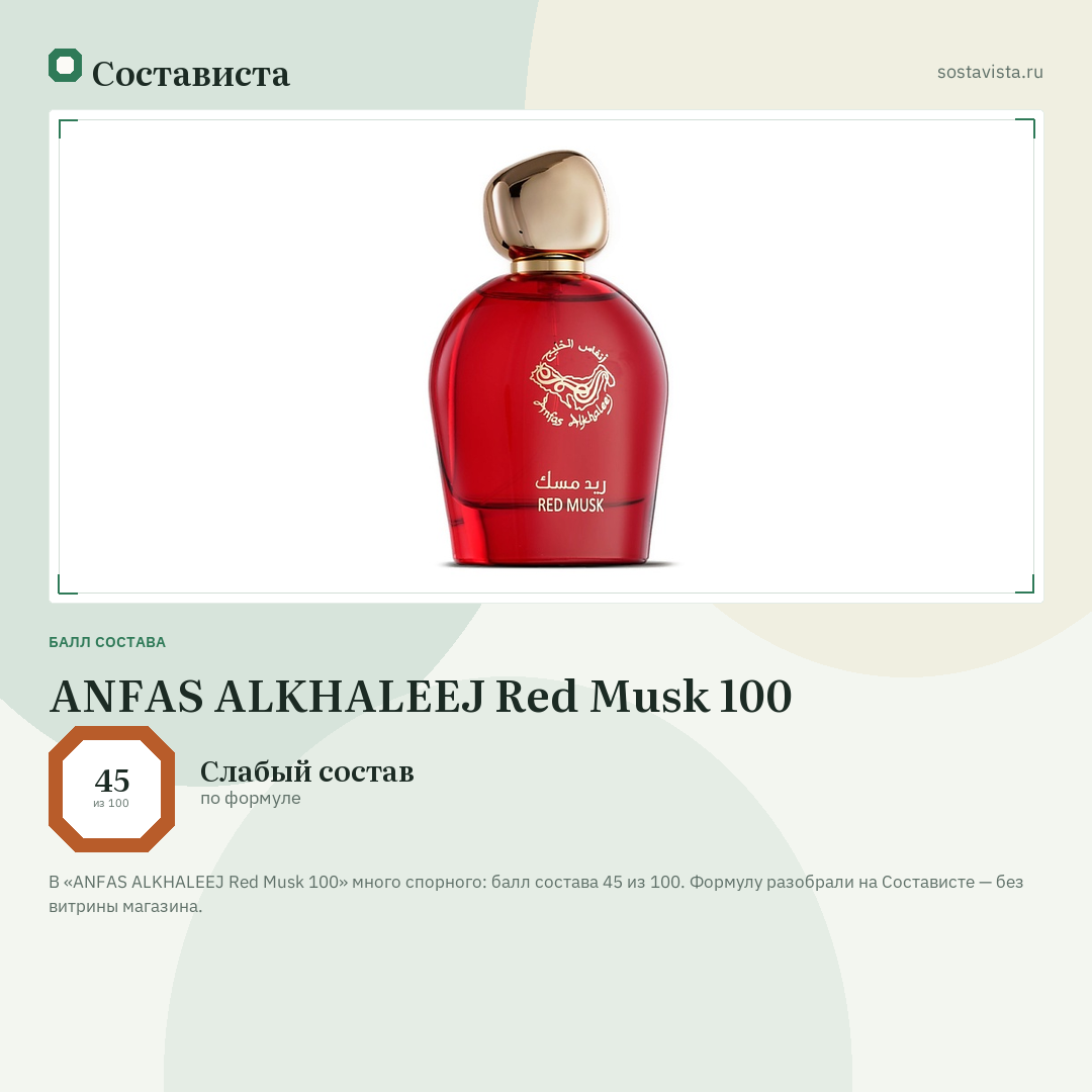 ANFAS ALKHALEEJ Red Musk 100: балл состава 45 из 100 — Состависта