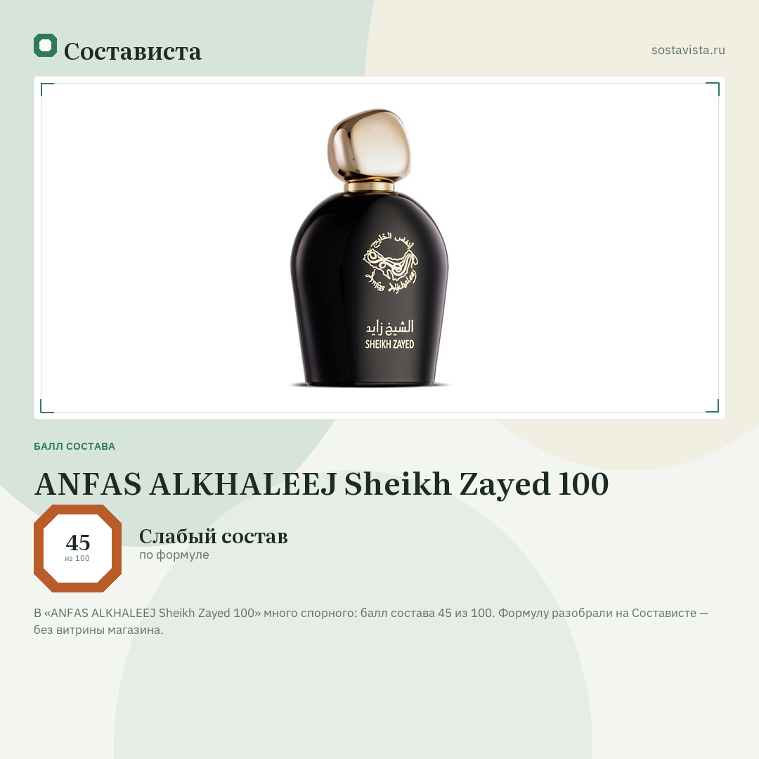 ANFAS ALKHALEEJ Sheikh Zayed 100: балл состава 45 из 100 — Состависта