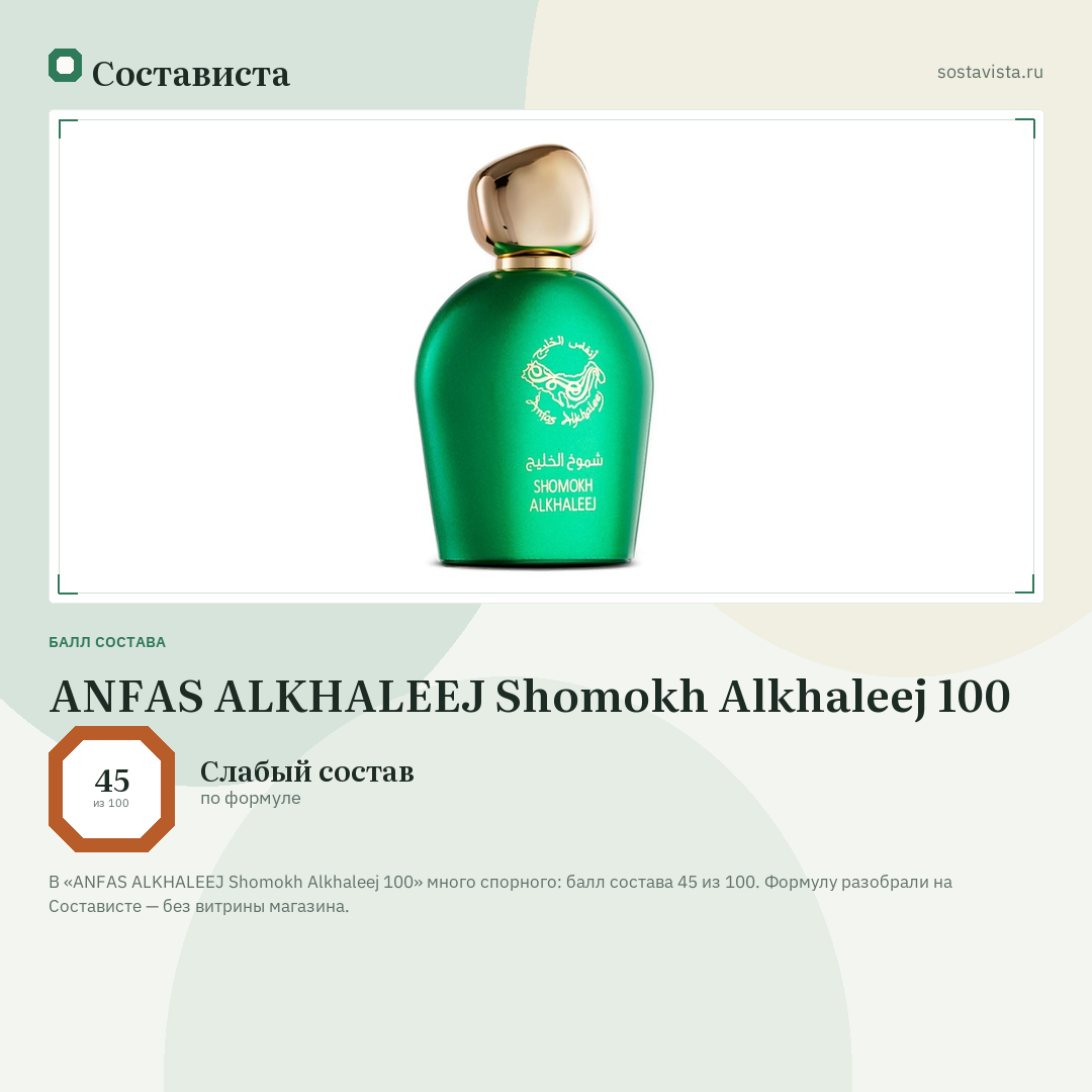 ANFAS ALKHALEEJ Shomokh Alkhaleej 100: балл состава 45 из 100 — Состависта