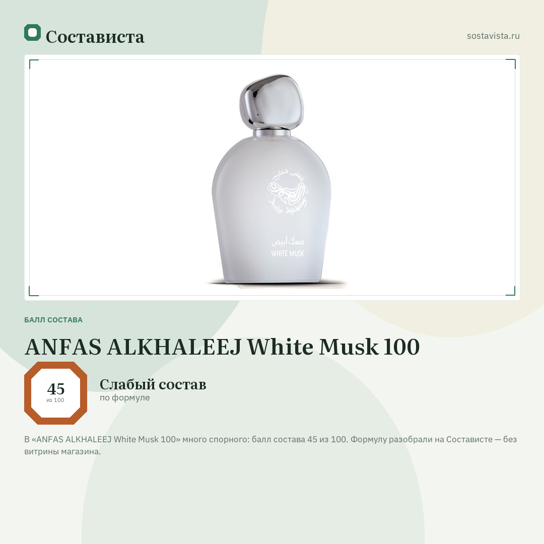 ANFAS ALKHALEEJ White Musk 100: балл состава 45 из 100 — Состависта