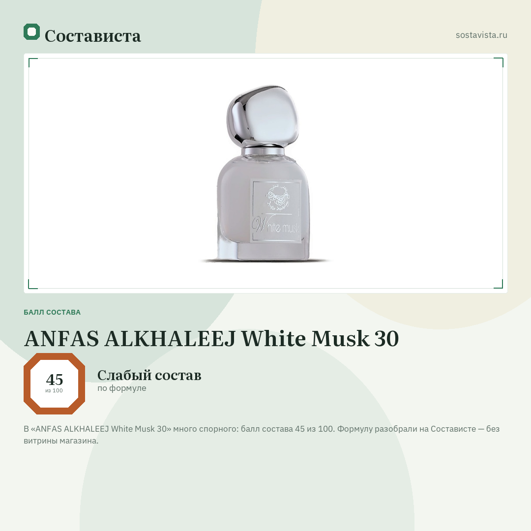 ANFAS ALKHALEEJ White Musk 30: балл состава 45 из 100 — Состависта