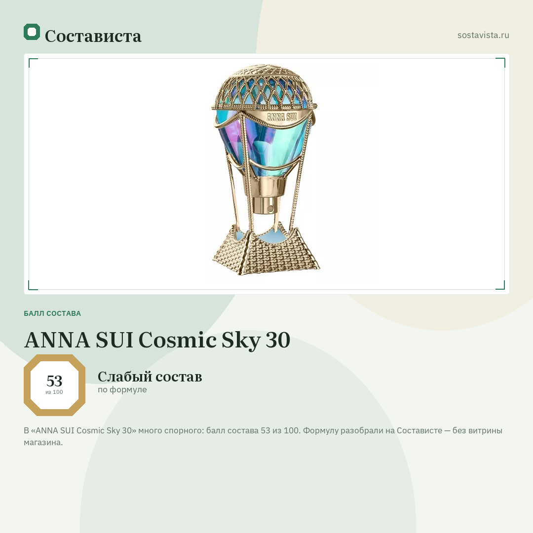 ANNA SUI Cosmic Sky 30: балл состава 53 из 100 — Состависта