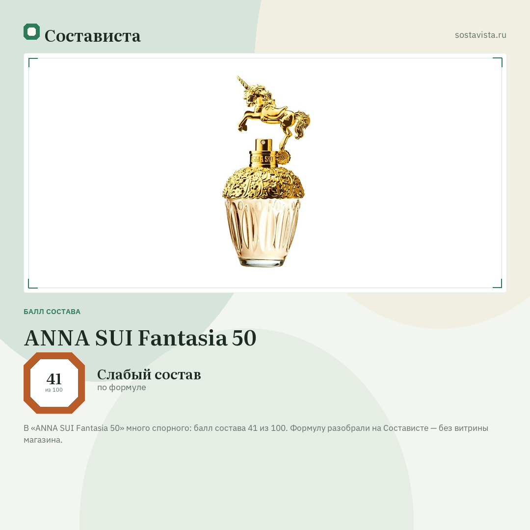 ANNA SUI Fantasia 50: балл состава 41 из 100 — Состависта