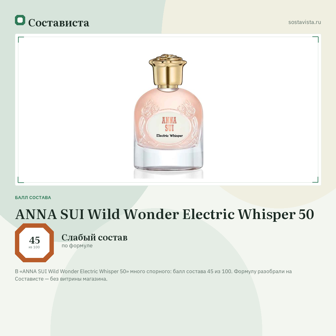 ANNA SUI Wild Wonder Electric Whisper 50: балл состава 45 из 100 — Состависта