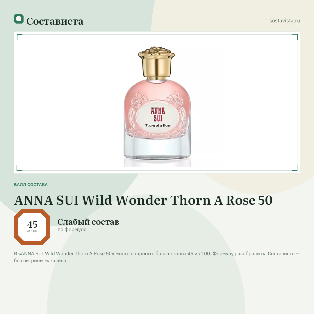 ANNA SUI Wild Wonder Thorn A Rose 50: балл состава 45 из 100 — Состависта